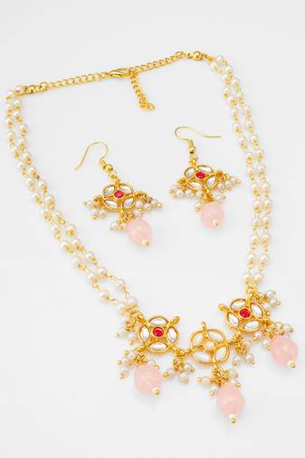 pearl rose stone necklace set