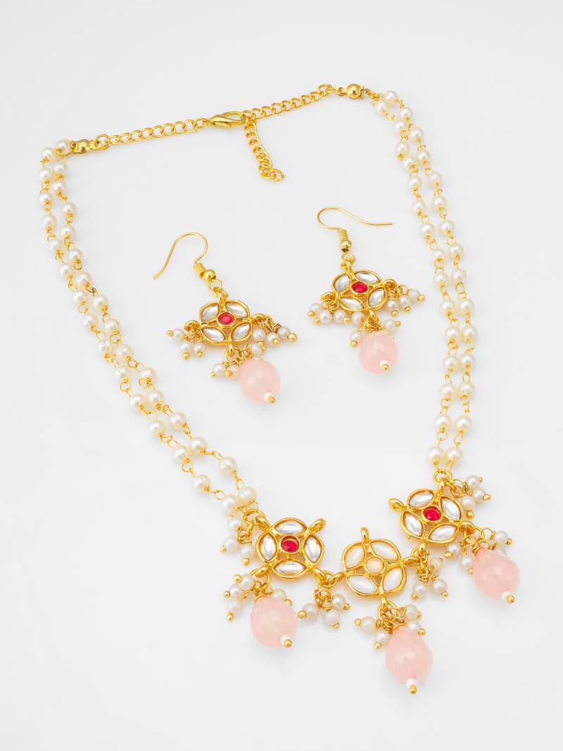 pearl rose stone necklace set