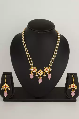 pearl rose stone necklace set