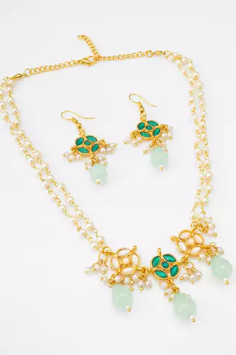 green stone pearl necklace set