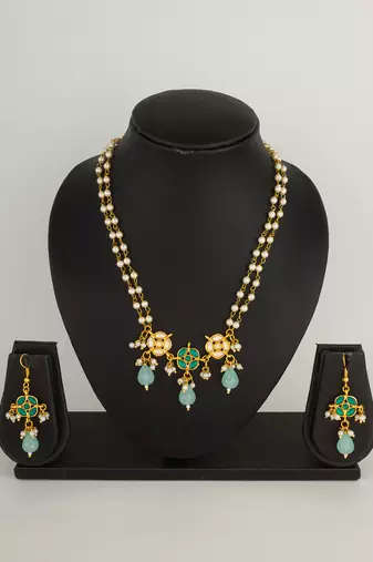 green stone pearl necklace set
