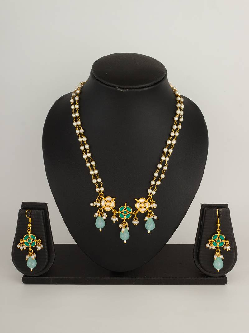 green stone pearl necklace set