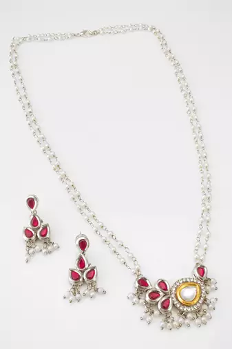 kundan pearl drop necklace set