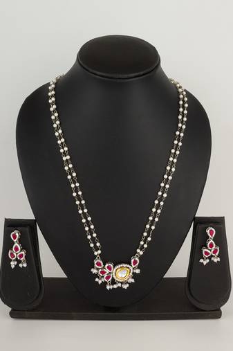 kundan pearl drop necklace set