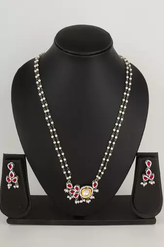 kundan pearl drop necklace set