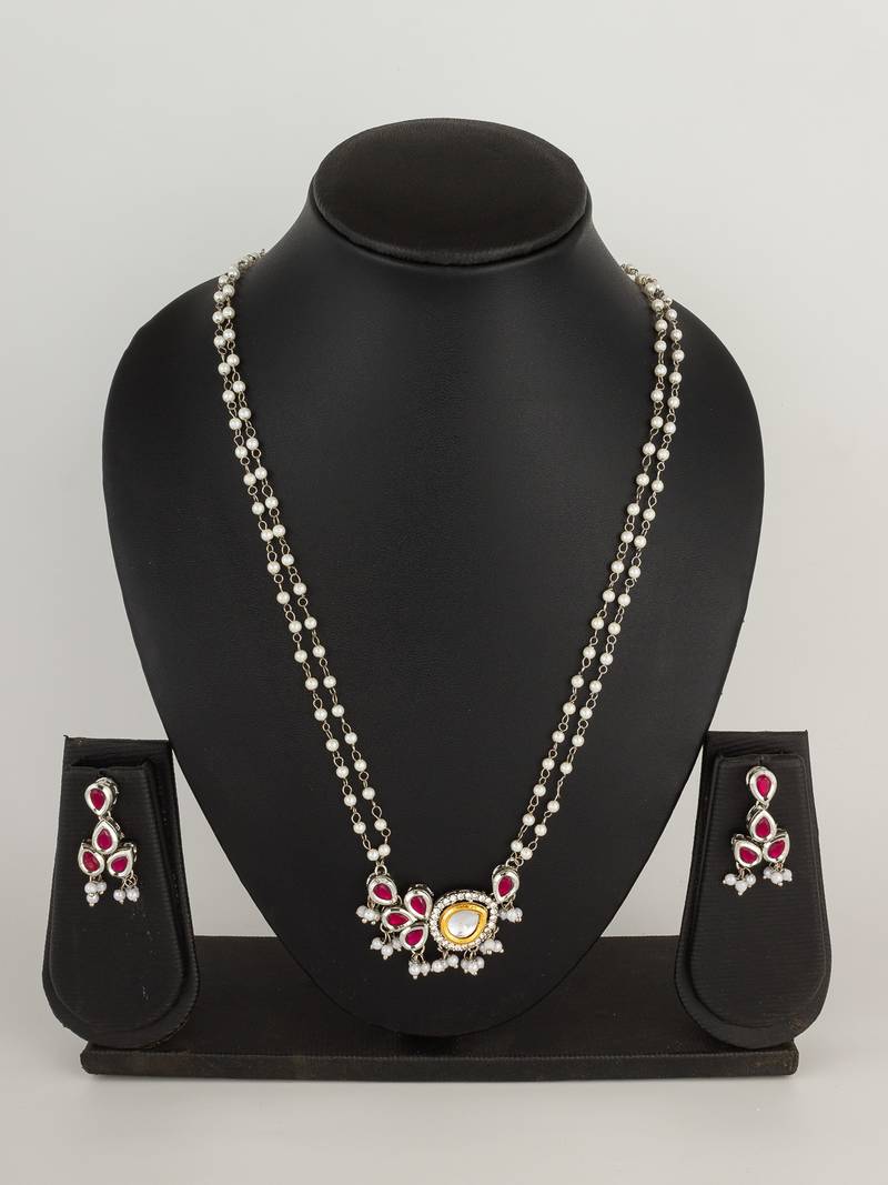 kundan pearl drop necklace set
