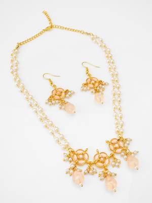 peach stone pearl necklace set 2