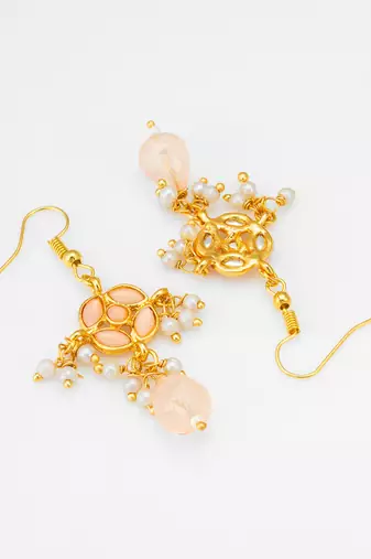 peach stone pearl necklace set