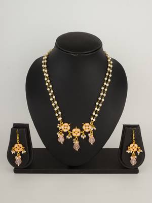 peach stone pearl necklace set 1