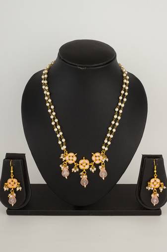 peach stone pearl necklace set
