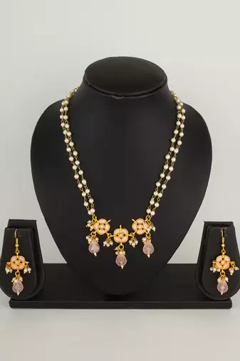 peach stone pearl necklace set