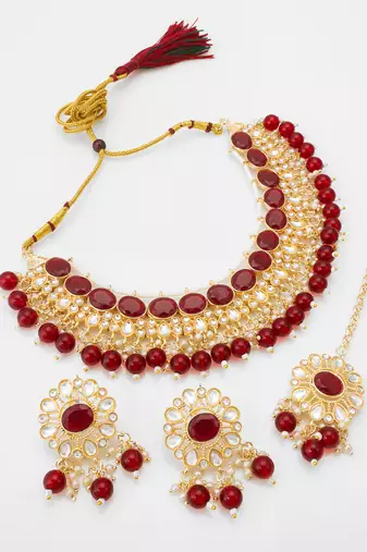 red kundan choker set