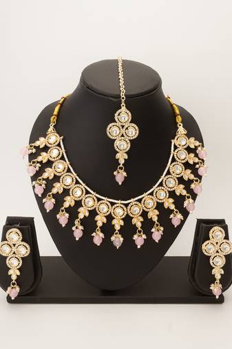 pink kundan choker set