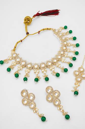 green beaded kundan choker set
