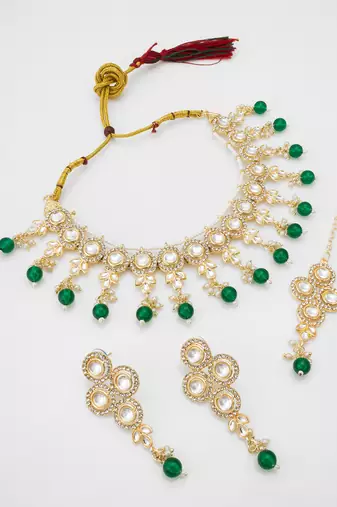 green beaded kundan choker set