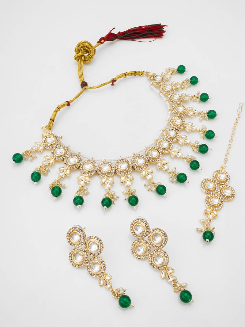 green beaded kundan choker set