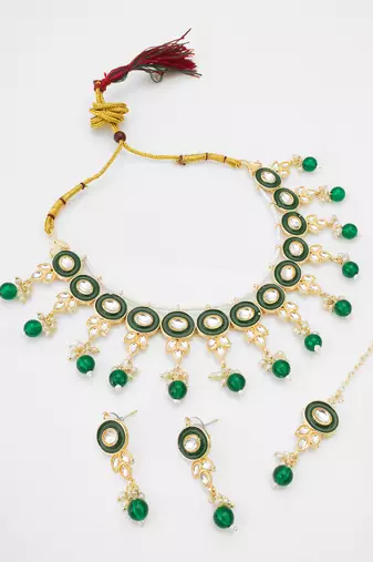 green enamel kundan choker set