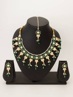 green enamel kundan choker set 5
