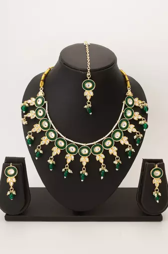 green enamel kundan choker set