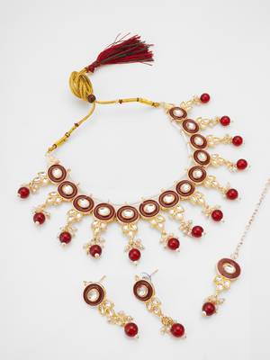 red beaded kundan choker set 2