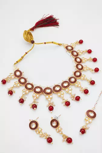 red beaded kundan choker set
