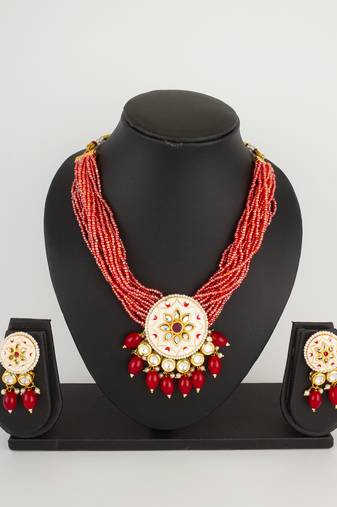 white meenakari necklace set
