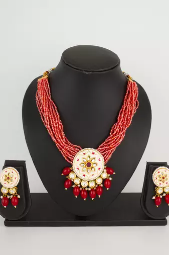 white meenakari necklace set