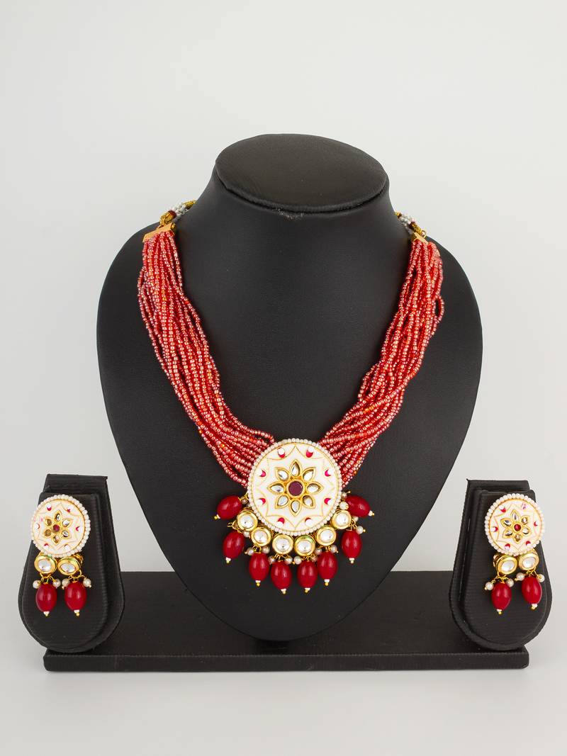white meenakari necklace set