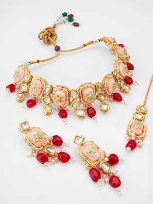 peach meenakari choker set 2