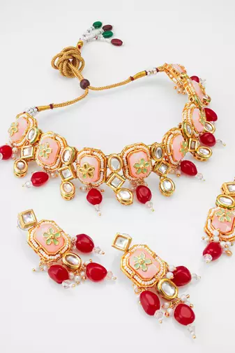 peach meenakari choker set