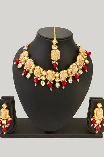 peach meenakari choker set