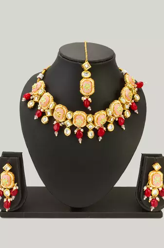 peach meenakari choker set