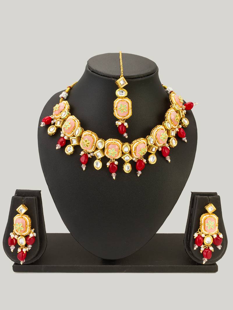 peach meenakari choker set