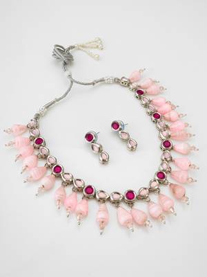 silver tone pink kundan set 2