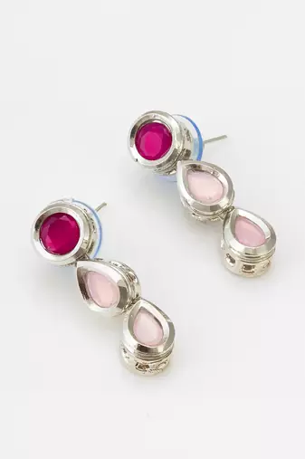 silver tone pink kundan set