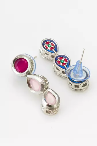 silver tone pink kundan set