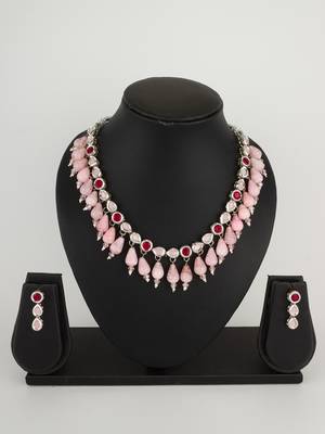 silver tone pink kundan set 5