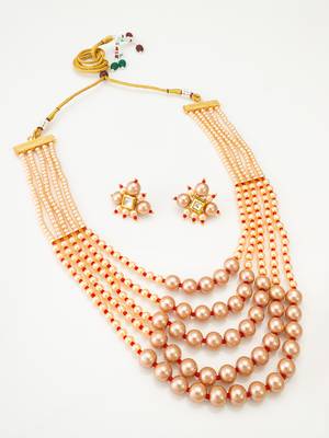 five strand peach pearl mala set 1
