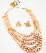 five strand peach pearl mala set