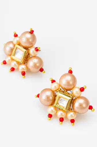 five strand peach pearl mala set