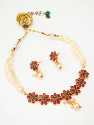 pearl floral kundan necklace set 2