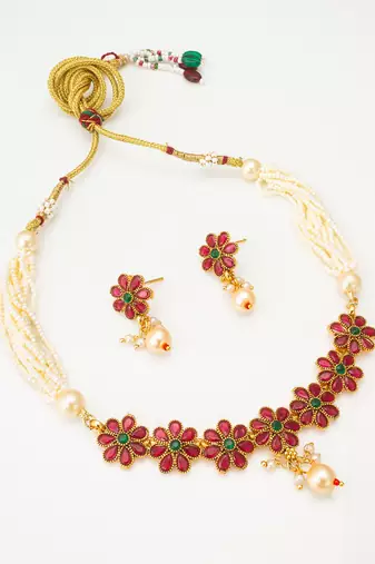 pearl floral kundan necklace set