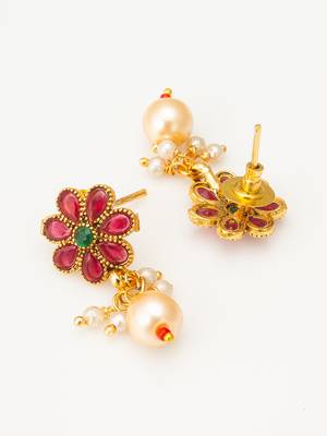 pearl floral kundan necklace set 4