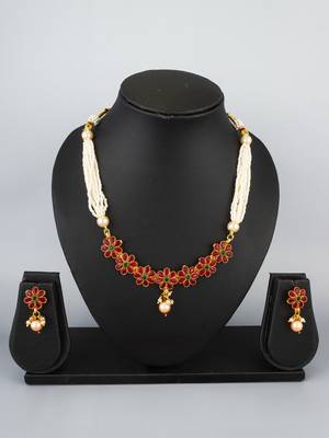 pearl floral kundan necklace set 1