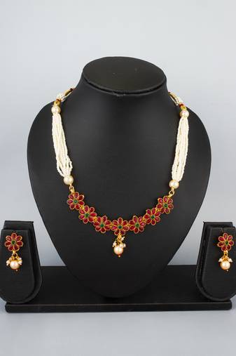 pearl floral kundan necklace set