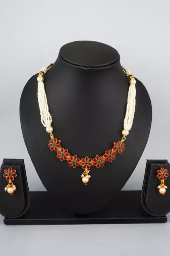 pearl floral kundan necklace set