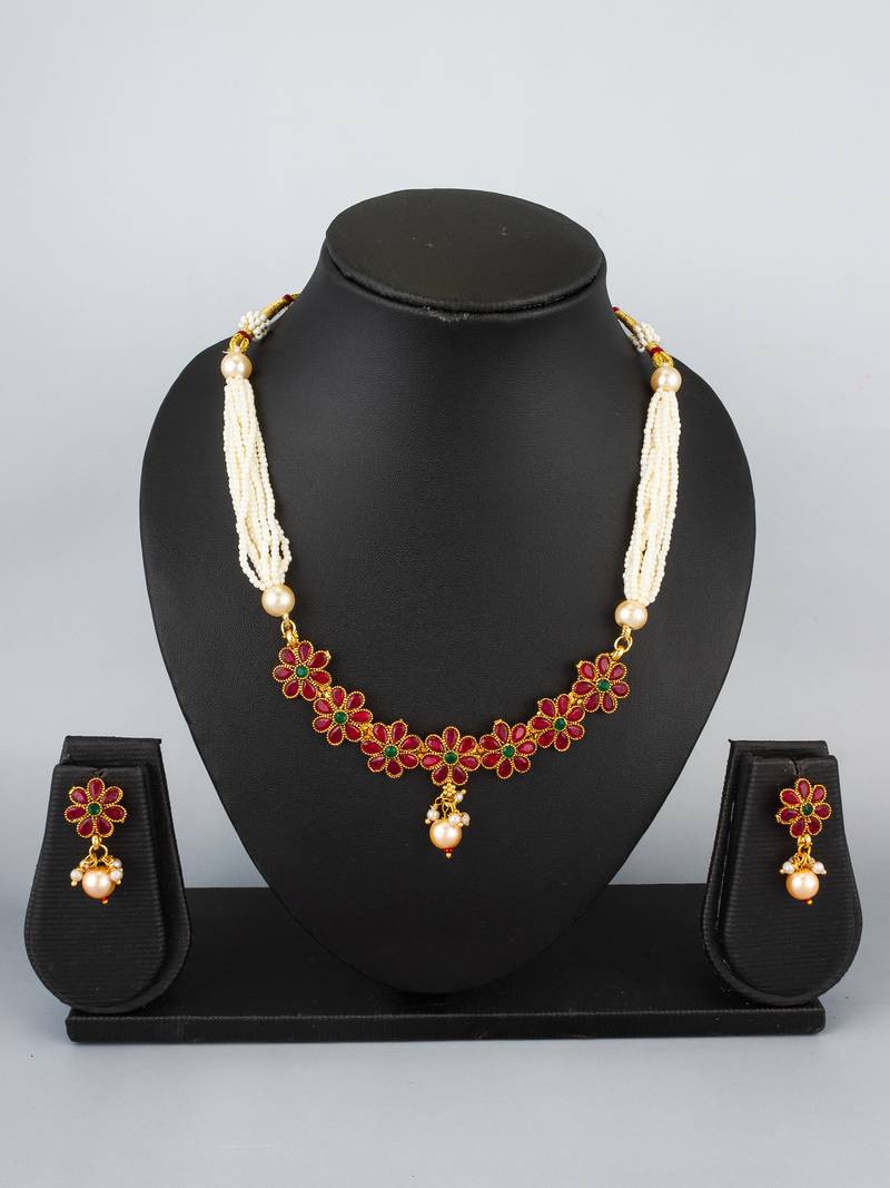 pearl floral kundan necklace set
