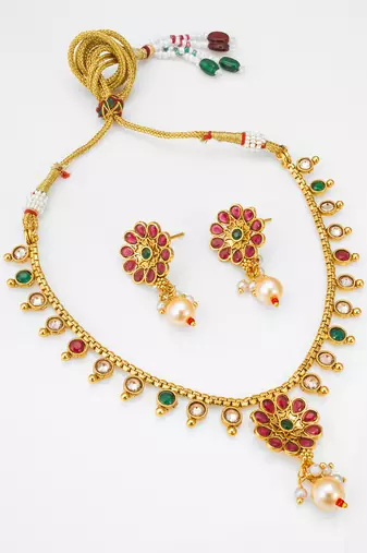 kundan floral charm necklace set