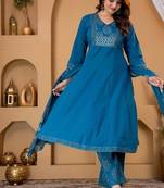 Cotton cambric anarkali kurti-pant-dupatta set