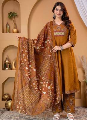 Cotton anarkali kurti pant dupatta set 1
